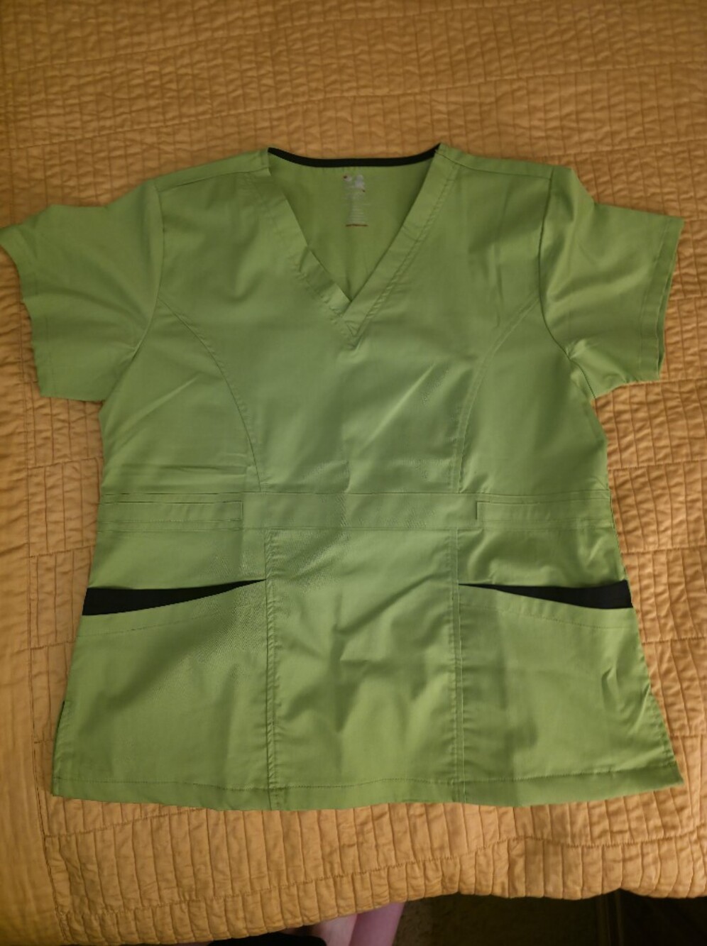 Lime Green V-Neck Tunic Top with Black Pocket Accents